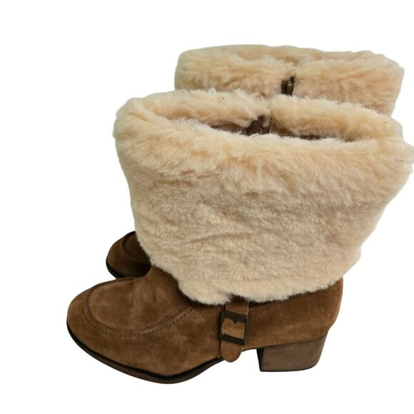 Bearpaw NWT Obsidian Heeled Boots Natural On Hickory Brown Cow Suede Size 11 - Picture 3 of 11